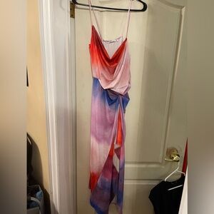 Zara colourful cowl neck slit dress